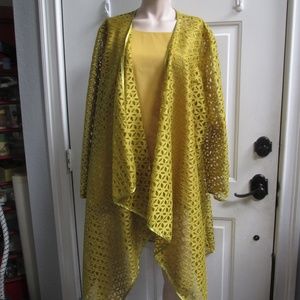 Casual Elegance 2 pc yellow lace cardigan with blouse Sz 1X